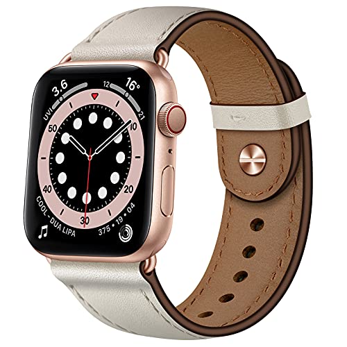 OUHENG Leather Bands Compatible with Apple Watch Band 49mm46mm45mm44mm42mm Genuine Leather Strap for iWatch Ultra 321 SE 321 Series 11 10 9 8 7 6 5 4 3 2 1 BeigeRose Gold - Image 1