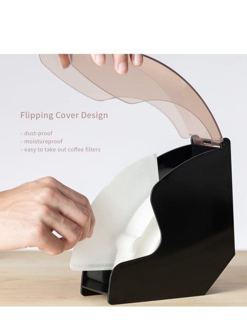 Coffee Filter Holder Storage Coffee Filter Paper Dispenser Rack with Dustproof Cover for V60 and Cone Coffee Filters - Image 2