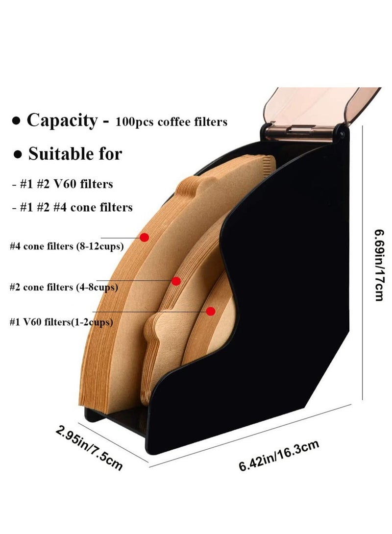 Coffee Filter Holder Storage Coffee Filter Paper Dispenser Rack with Dustproof Cover for V60 and Cone Coffee Filters - Image 4