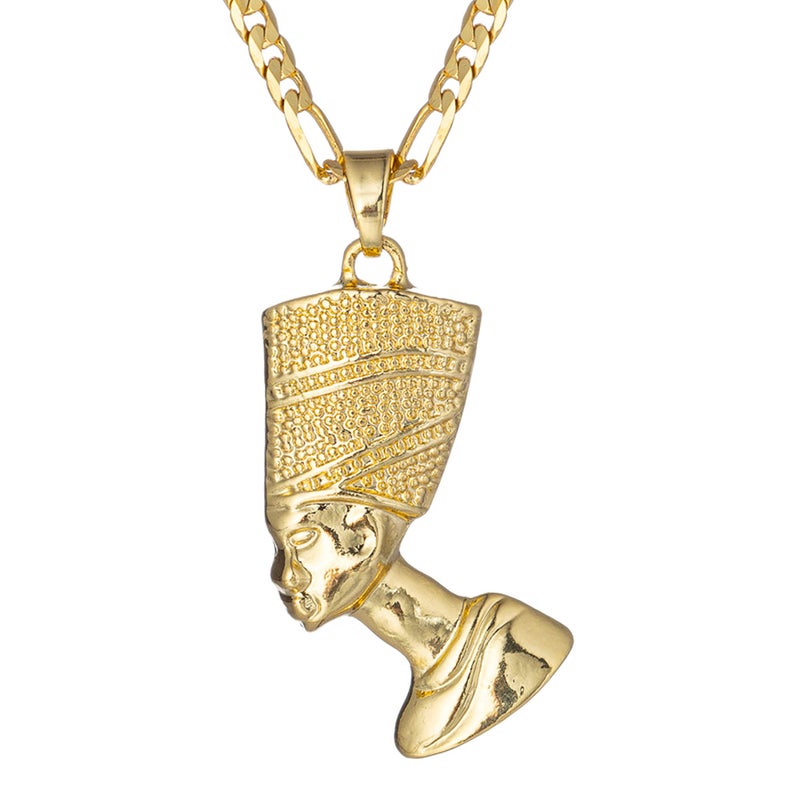 kelistom Egyptian Queen Nefertiti Pendant Necklace for Women 18K Gold Silver Tone Stainless Steel Pendant Necklace 3mm Figaro Chain Necklace (Gold-Length:22") - Image 1