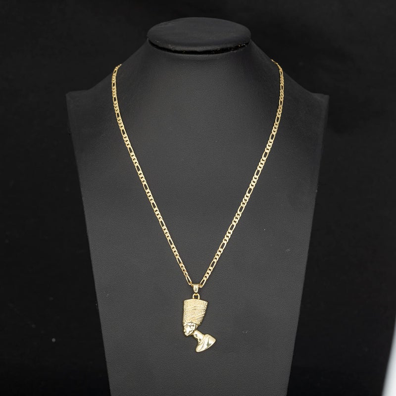 kelistom Egyptian Queen Nefertiti Pendant Necklace for Women 18K Gold Silver Tone Stainless Steel Pendant Necklace 3mm Figaro Chain Necklace (Gold-Length:22") - Image 4