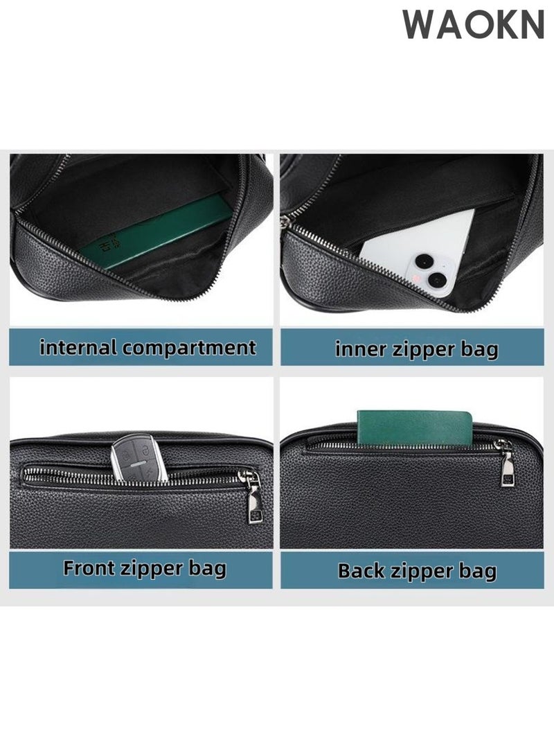 WAOKN Men's Clutch Simple Casual Bag Made of Soft Premium Leather for Business Retro Trend Handbag Upgraded Version Large Capacity Mobile Phone Bag with Multiple Card Slots ,Anti theft handbag,Leather material handbag,Black,unisex. - Image 3