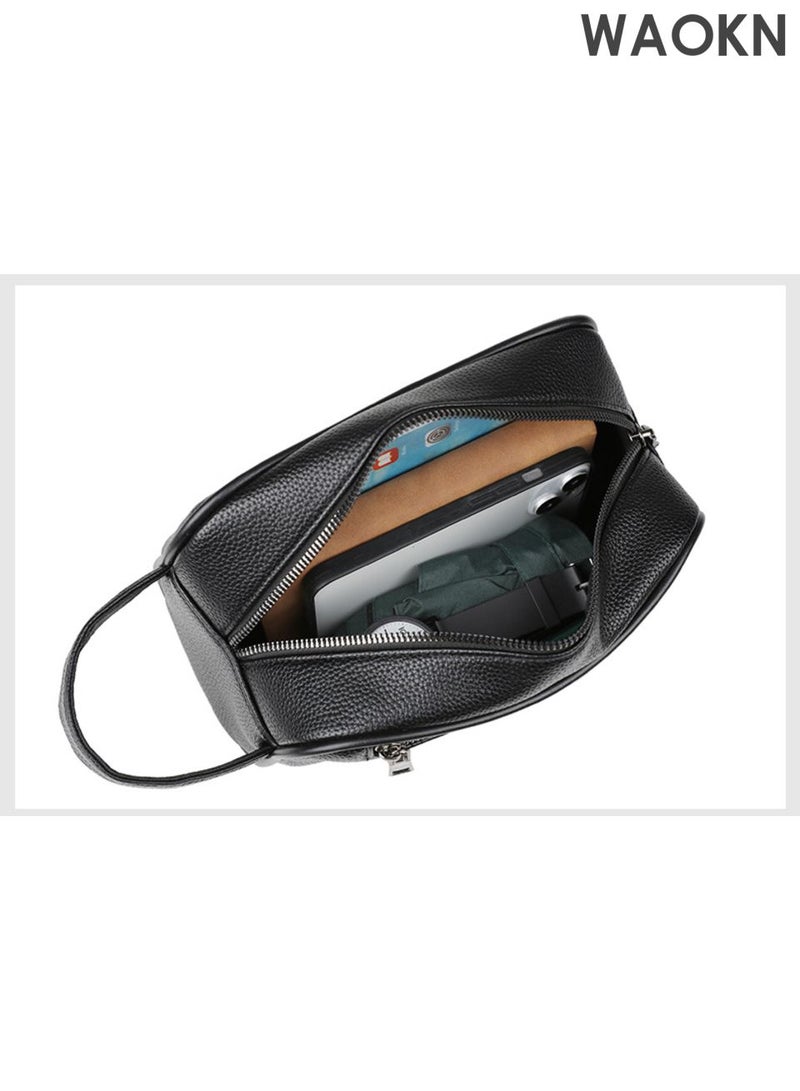 WAOKN Men's Clutch Simple Casual Bag Made of Soft Premium Leather for Business Retro Trend Handbag Upgraded Version Large Capacity Mobile Phone Bag with Multiple Card Slots ,Anti theft handbag,Leather material handbag,Black,unisex. - Image 2