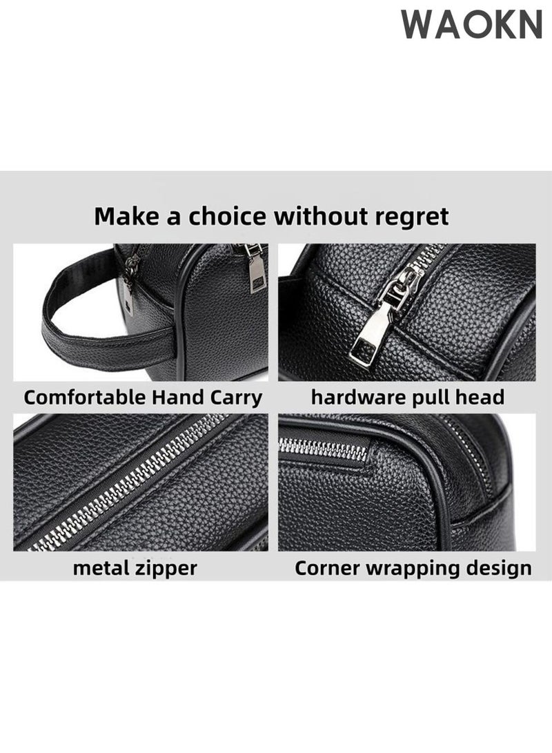 WAOKN Men's Clutch Simple Casual Bag Made of Soft Premium Leather for Business Retro Trend Handbag Upgraded Version Large Capacity Mobile Phone Bag with Multiple Card Slots ,Anti theft handbag,Leather material handbag,Black,unisex. - Image 5