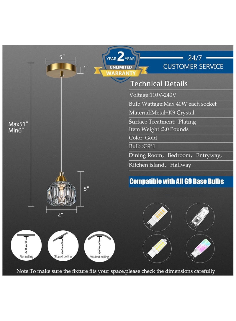 روعة ثريا كريستالية مع مصابيح كهربائية، مصباح معلق قابل للتعديل فوق طاولة الطعام، ثريا عصرية باللون الذهبي. مناسبة لجزر المطبخ والحمامات ومناطق البار. - Image 4
