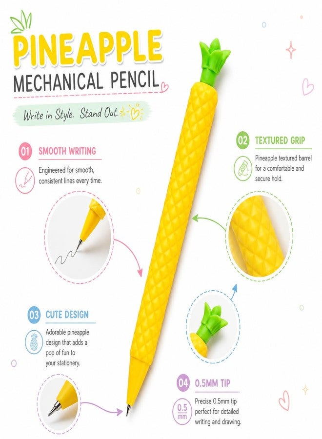 JMK CRAFTS KALINDRA Pineapple Design Mechanical Pencil Set | 0.5mm Fine Point | Cute Fruit-Themed Grip Pencil | Smooth Writing | Non-Slip Textured Body | School, Office & Gift Use (Pack of 16, Multicolor) - Image 4