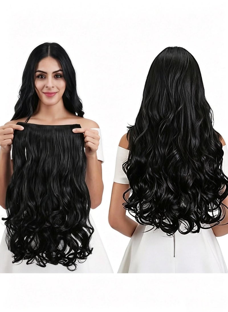 YOUGE Clip in Black Hair Extensions for Women, Thick Double Weft Wavy Soft Hair & Blends Well Long Hairpieces(24inch, Natural Black) Hair Extensions Wigs - Image 1