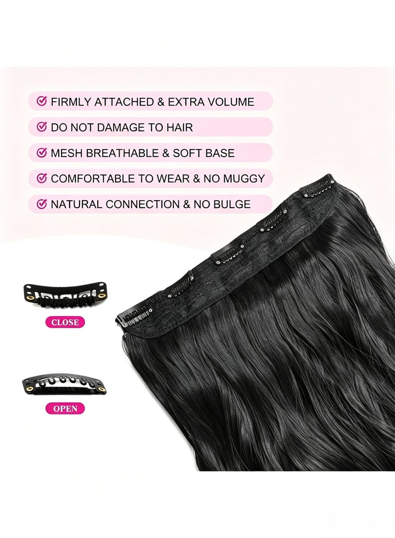 YOUGE Clip in Black Hair Extensions for Women, Thick Double Weft Wavy Soft Hair & Blends Well Long Hairpieces(24inch, Natural Black) Hair Extensions Wigs - Image 4