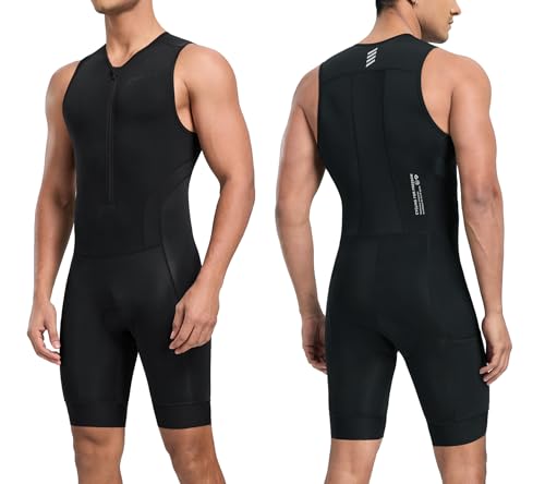 Santic Men's Triathlon Suit Sleeveless Skinsuit Padded Quick-Dry Swim Bike Run with Pockets,Black,XS - Image 1