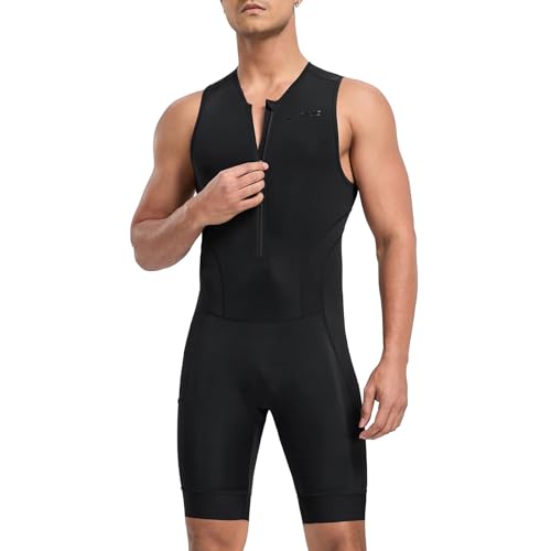 Santic Men's Triathlon Suit Sleeveless Skinsuit Padded Quick-Dry Swim Bike Run with Pockets,Black,XS - Image 2