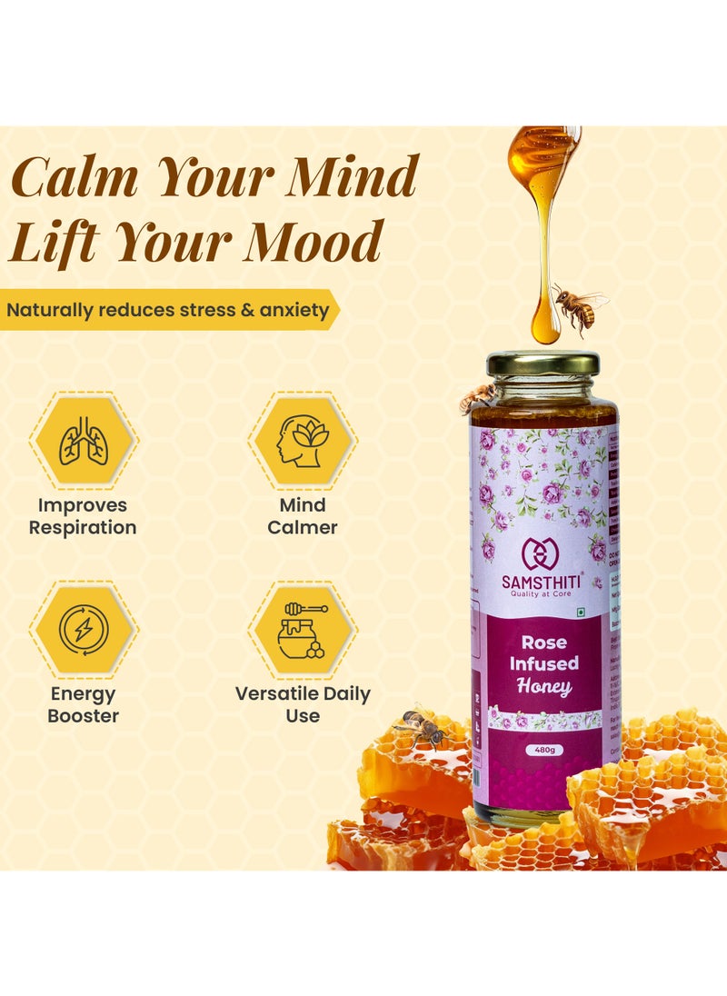 Samsthiti Rose Infused Honey, 100% Pure Organic Raw Honey with Natural Rose Extract, No Sugar or Preservatives, Herbal Honey for Skin Glow, Weight Support, Mood Balance & Hormonal Wellness – 480g  - Image 2