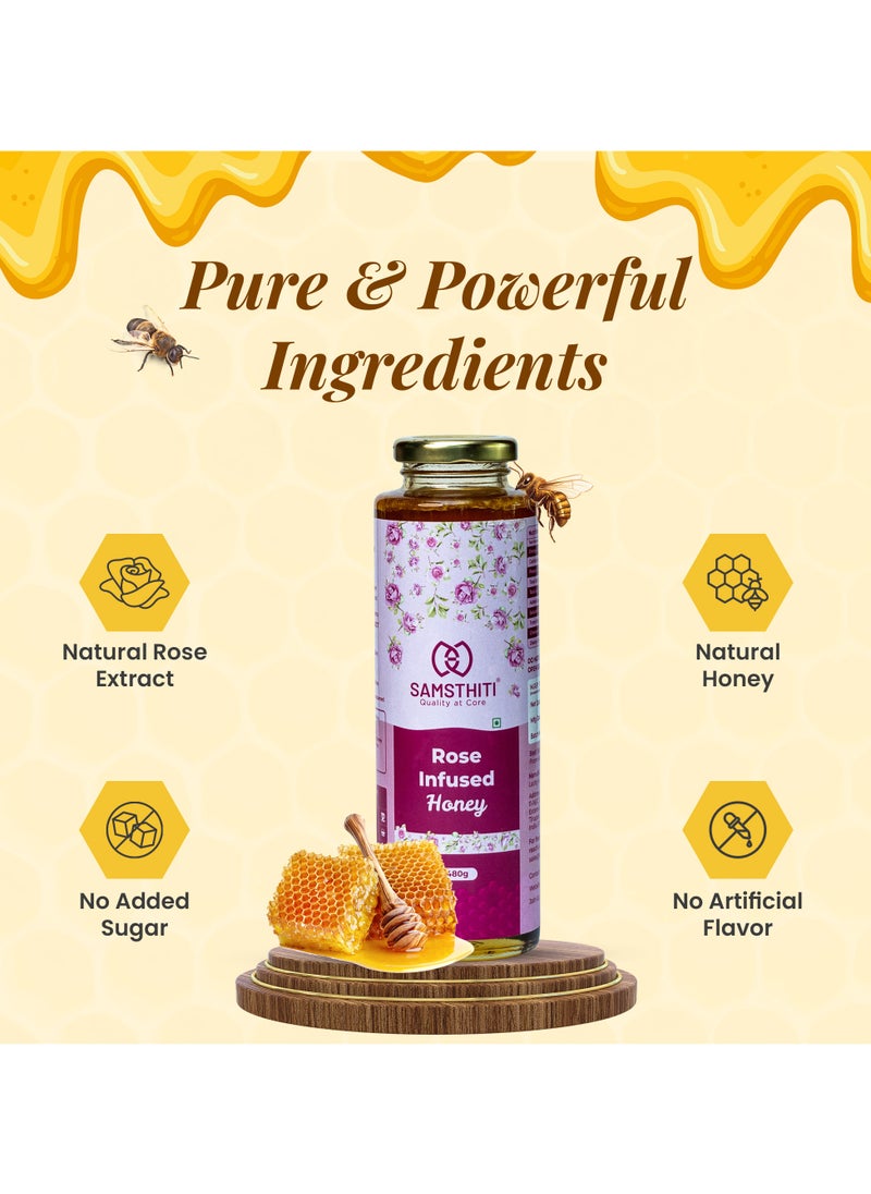 Samsthiti Rose Infused Honey, 100% Pure Organic Raw Honey with Natural Rose Extract, No Sugar or Preservatives, Herbal Honey for Skin Glow, Weight Support, Mood Balance & Hormonal Wellness – 480g  - Image 5