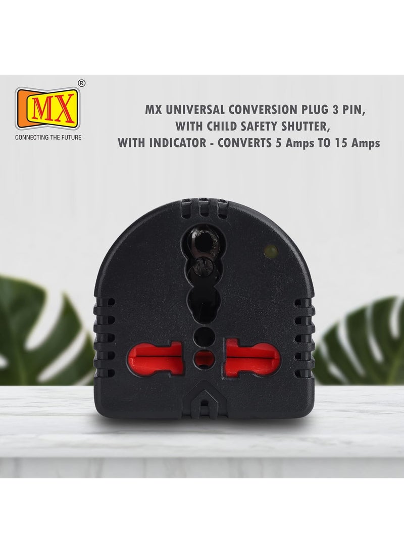 MX 3 Pin Universal Conversion Plug with Child Safety Shutter with Indicator 3pin 2pin Universal Travel Adapter Converts US to India Adapter UK to India 5 Amps to 15 Amps adapter universal socket 2pcs