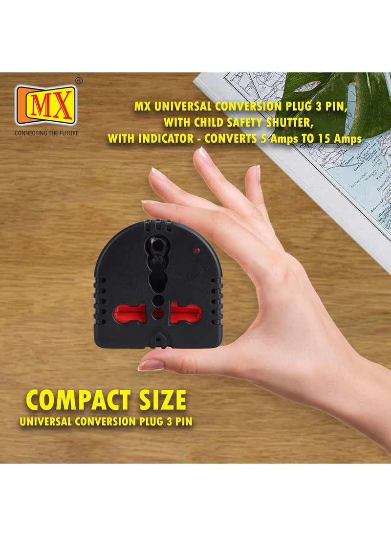 MX 3 Pin Universal Conversion Plug with Child Safety Shutter with Indicator 3pin 2pin Universal Travel Adapter Converts US to India Adapter UK to India 5 Amps to 15 Amps adapter universal socket 2pcs