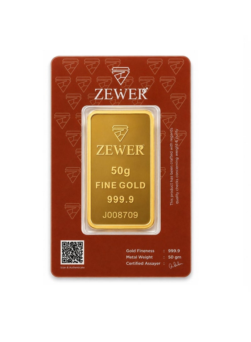Zewer 50g 24 Karat 999.9 Fine Gold Bar - Burj Khalifa Design - Image 1
