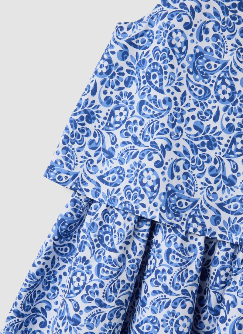 Ovs  OVS Blue Pure Cotton Mini Dress With Floral Print for Women | Best Price UAE