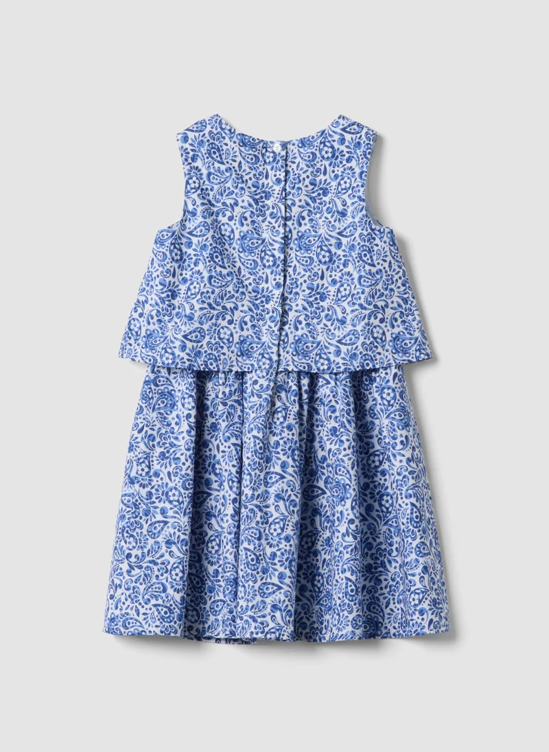 او في اس OVS Blue Pure Cotton Mini Dress With Floral Print