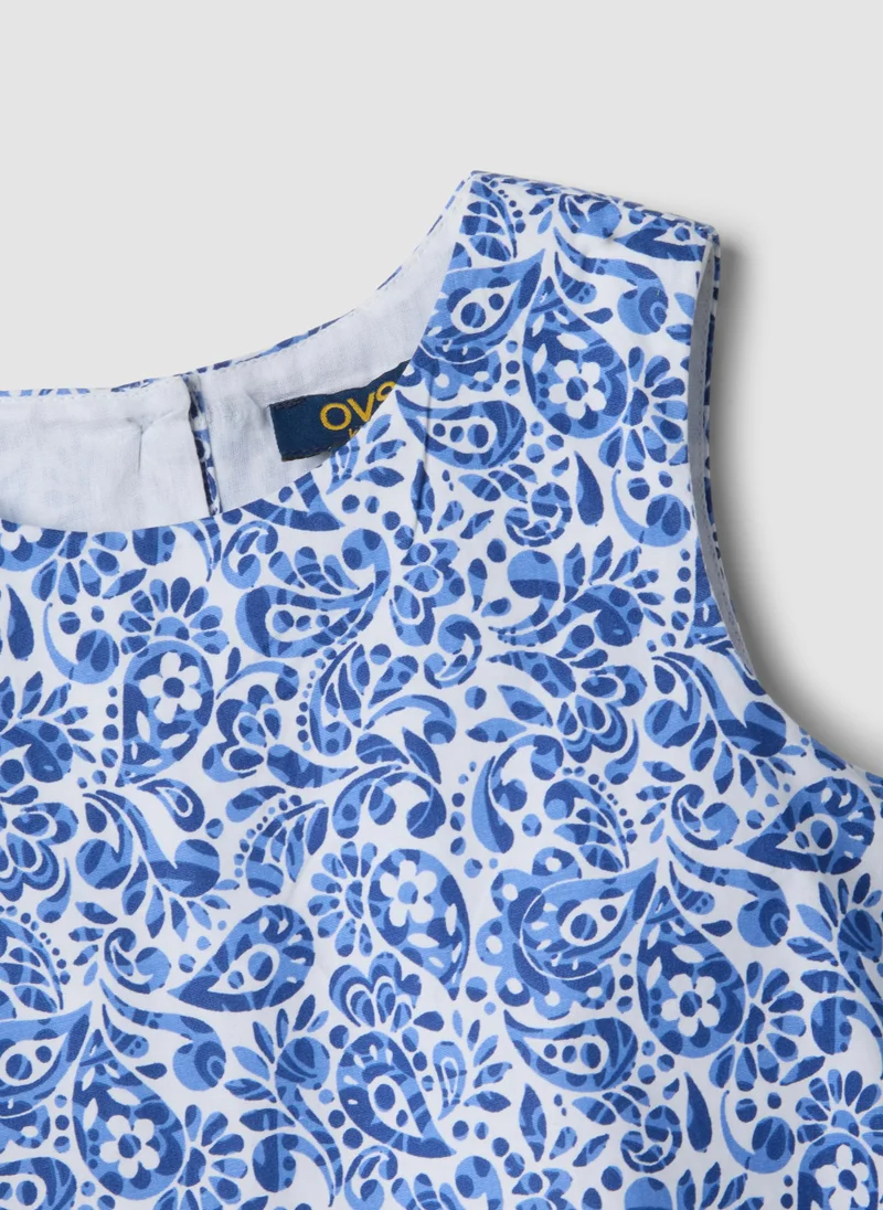 Ovs  OVS Blue Pure Cotton Mini Dress With Floral Print for Women | Best Price UAE