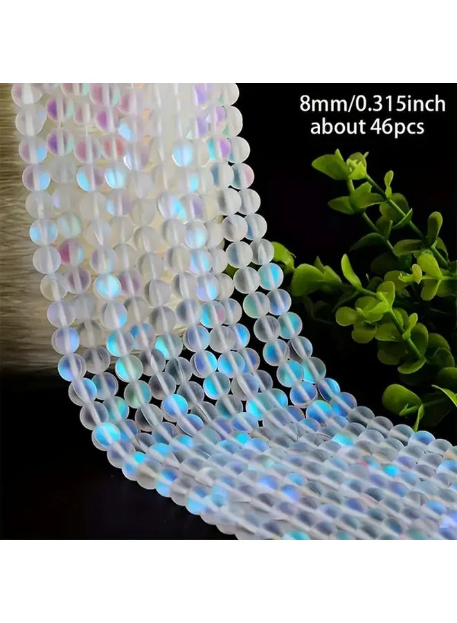 8 ملم حبات حجر القمر الأبيض الصقيل خرز زجاجي غير لامع قزحي لصنع المجوهرات DIY - Image 1