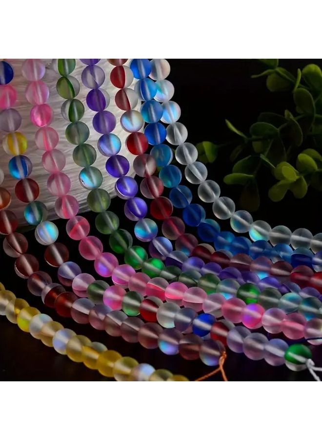 8 ملم حبات حجر القمر الأبيض الصقيل خرز زجاجي غير لامع قزحي لصنع المجوهرات DIY - Image 2