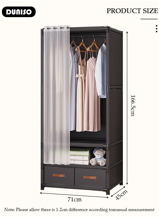 DUNISO Portable Fabric Wardrobe, Closets for Hanging Clothes with Hanging Rods, Large Capacity Clothes Storage Cabinet with Curtain, Storage Organizer with 2 Drawer Boxes for Bedroom Living Room  - Image 4