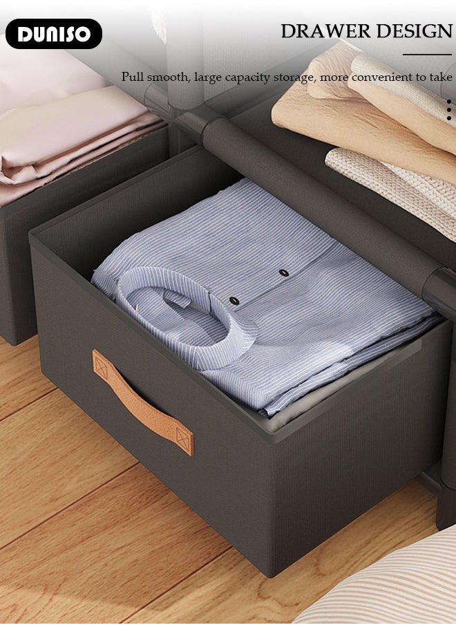 DUNISO Portable Fabric Wardrobe, Closets for Hanging Clothes with Hanging Rods, Large Capacity Clothes Storage Cabinet with Curtain, Storage Organizer with 2 Drawer Boxes for Bedroom Living Room  - Image 5
