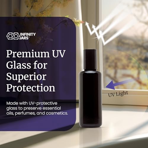 Infinity Jars Black Ultraviolet Glass Bottle 50 Ml (1.7 fl oz) w/Glass Ball Roll on Tip Screw top Bottle for Essential oil,Perfume Cosmetics, Moisturizer Airtight Round, Roller Bottles w/Black Cap - Image 2