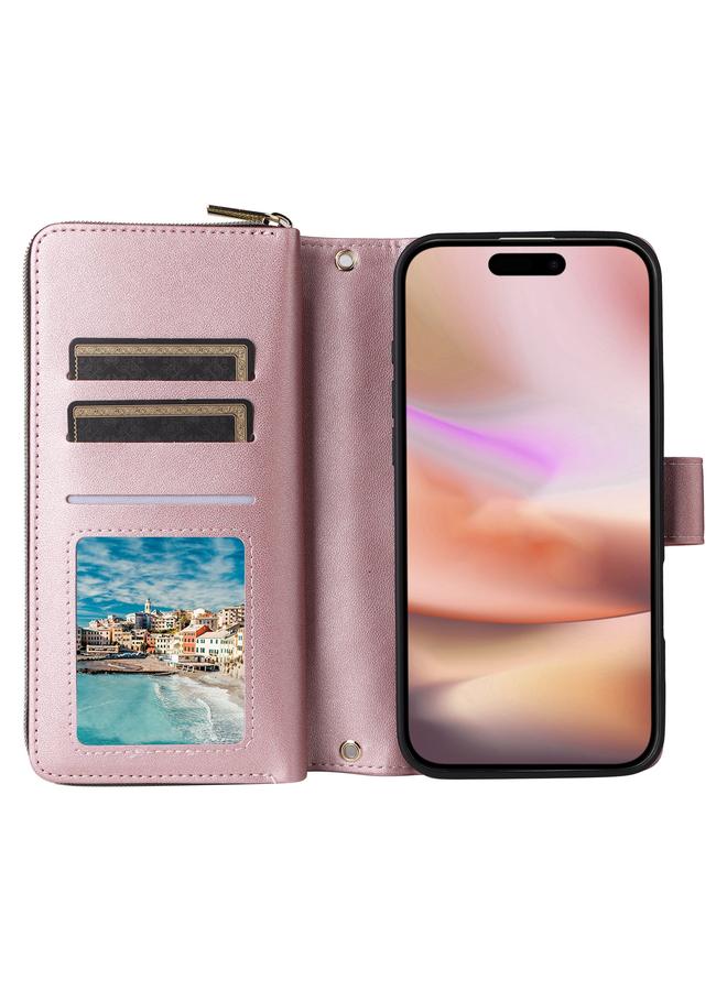 S-TOP Case For iPhone 16 Plus Crossbody Rhombic Zipper Tower Buckle Leather Phone Case with Lanyard - Image 4