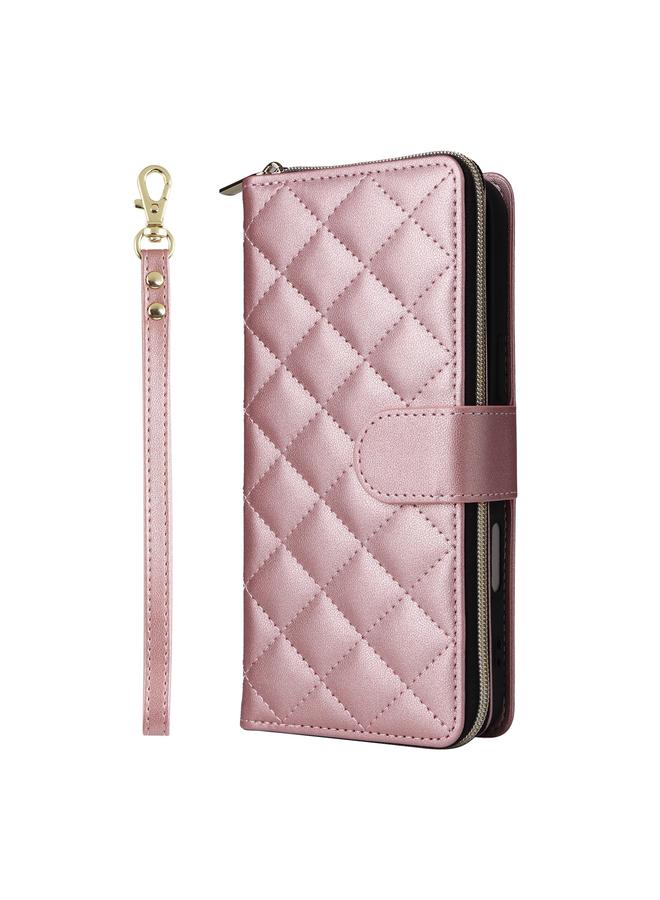 S-TOP Case For iPhone 16 Plus Crossbody Rhombic Zipper Tower Buckle Leather Phone Case with Lanyard - Image 2