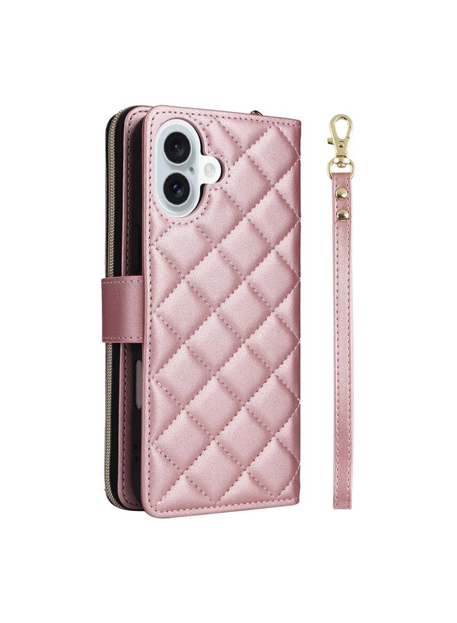 S-TOP Case For iPhone 16 Plus Crossbody Rhombic Zipper Tower Buckle Leather Phone Case with Lanyard - Image 3