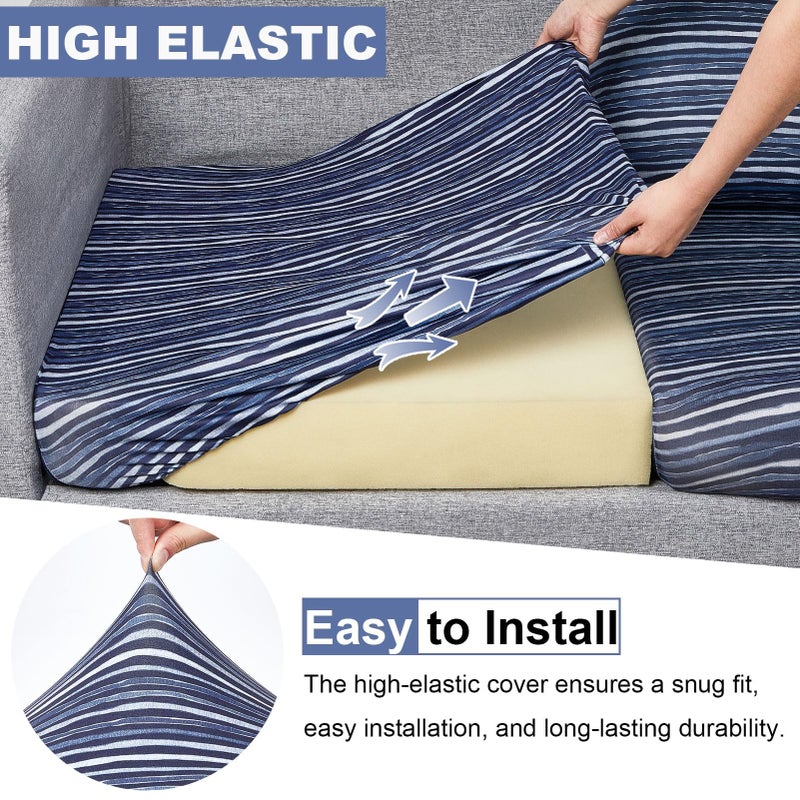 pickyNproud 8Pcs Patio Cushion Covers Stretch Outdoor Couch Cushions Slipcovers Replacement Washable Furniture Protector with Elastic Bottom Sofa Chair Seat Cover, Navy - Image 2