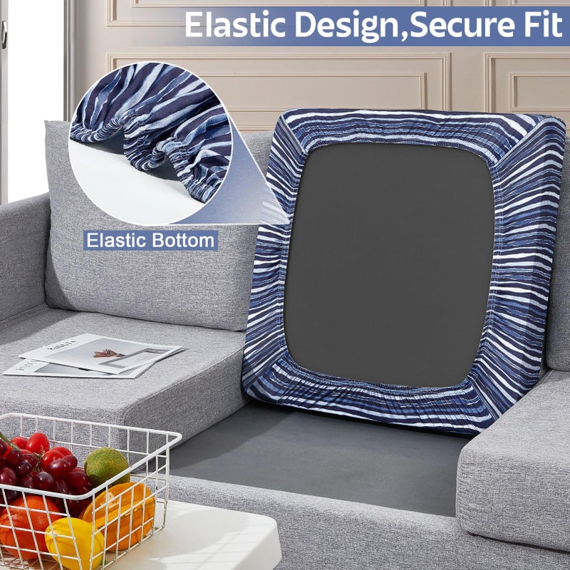 pickyNproud 8Pcs Patio Cushion Covers Stretch Outdoor Couch Cushions Slipcovers Replacement Washable Furniture Protector with Elastic Bottom Sofa Chair Seat Cover, Navy - Image 3