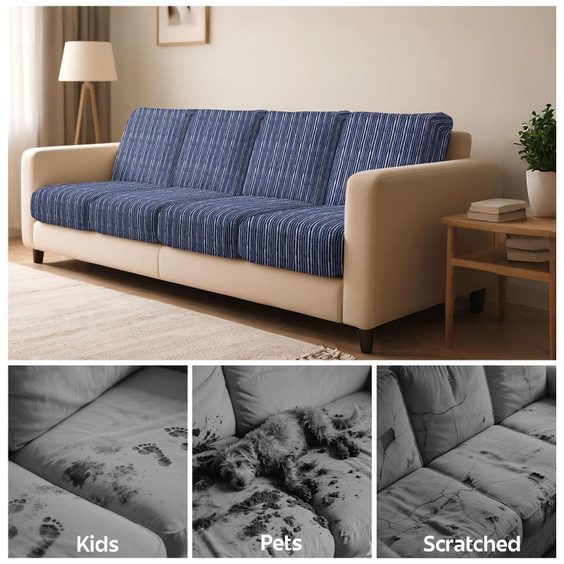 pickyNproud 8Pcs Patio Cushion Covers Stretch Outdoor Couch Cushions Slipcovers Replacement Washable Furniture Protector with Elastic Bottom Sofa Chair Seat Cover, Navy - Image 5