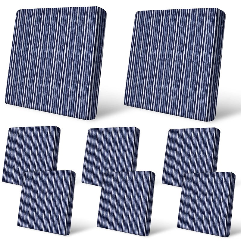 pickyNproud 8Pcs Patio Cushion Covers Stretch Outdoor Couch Cushions Slipcovers Replacement Washable Furniture Protector with Elastic Bottom Sofa Chair Seat Cover, Navy - Image 1