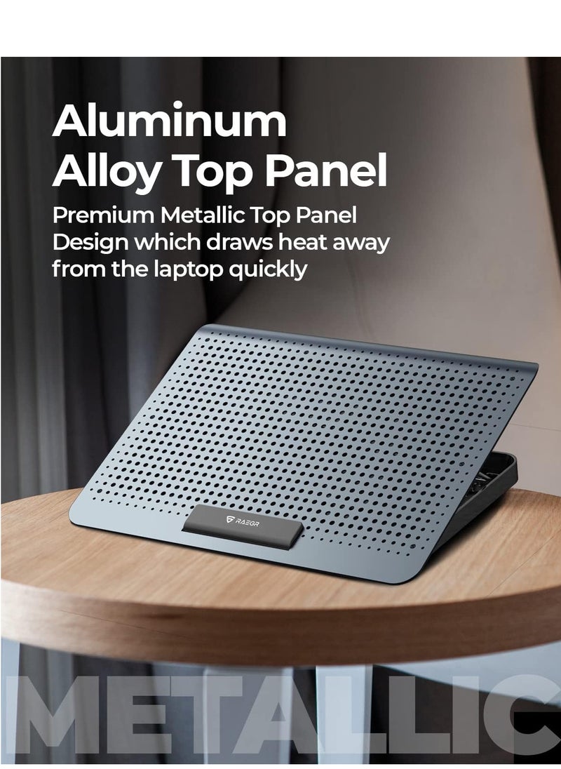 Raegr - RAEGR RapidCool 900 Aluminium Laptop Cooling Pad | Two USB Port| with Multi-Angle Adjustment & Adjustable wind speed, Metal Support | Foldable Anti-Skid Baffle | Compatible with Laptops Upto 17-inches - Image 1