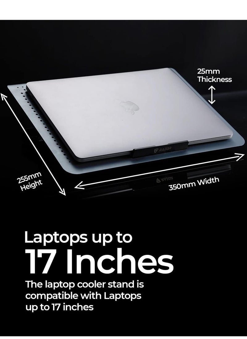 Raegr - RAEGR RapidCool 900 Aluminium Laptop Cooling Pad | Two USB Port| with Multi-Angle Adjustment & Adjustable wind speed, Metal Support | Foldable Anti-Skid Baffle | Compatible with Laptops Upto 17-inches - Image 1