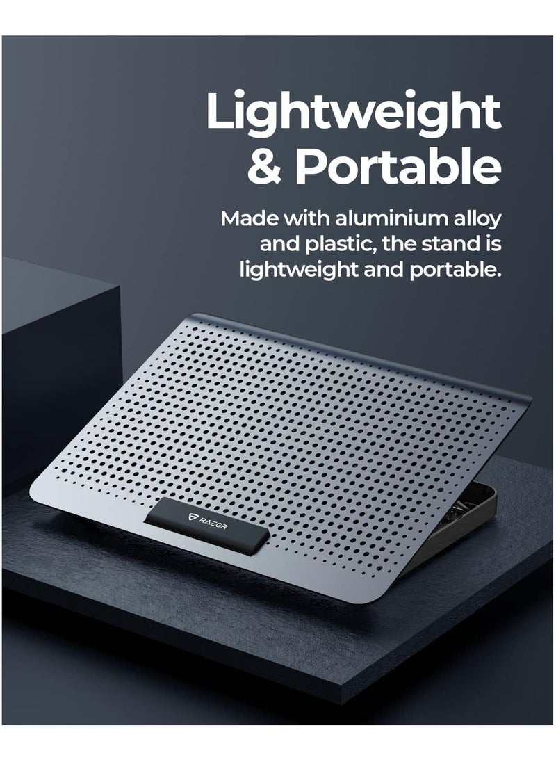 Raegr - RAEGR RapidCool 900 Aluminium Laptop Cooling Pad | Two USB Port| with Multi-Angle Adjustment & Adjustable wind speed, Metal Support | Foldable Anti-Skid Baffle | Compatible with Laptops Upto 17-inches - Image 1