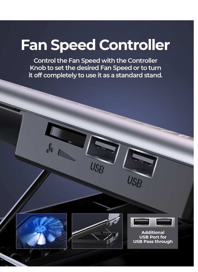 Raegr - RAEGR RapidCool 900 Aluminium Laptop Cooling Pad | Two USB Port| with Multi-Angle Adjustment & Adjustable wind speed, Metal Support | Foldable Anti-Skid Baffle | Compatible with Laptops Upto 17-inches - Image 1