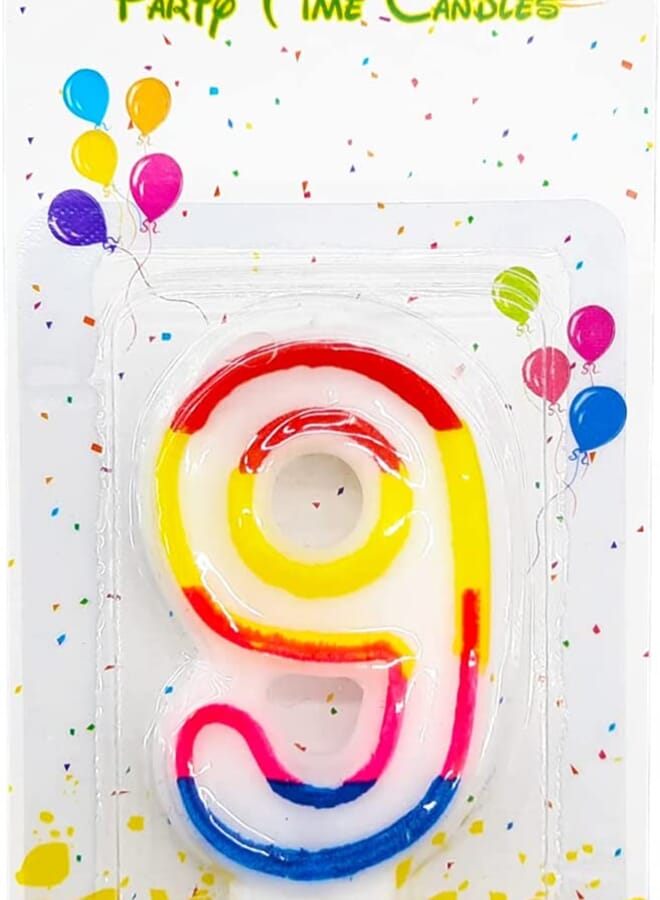 Party Time 1 Piece Wax Number Birthday Candle Rainbow Color Designs For All Occasions Like Birthday Themed Parties And Anniversary #9 - Image 1