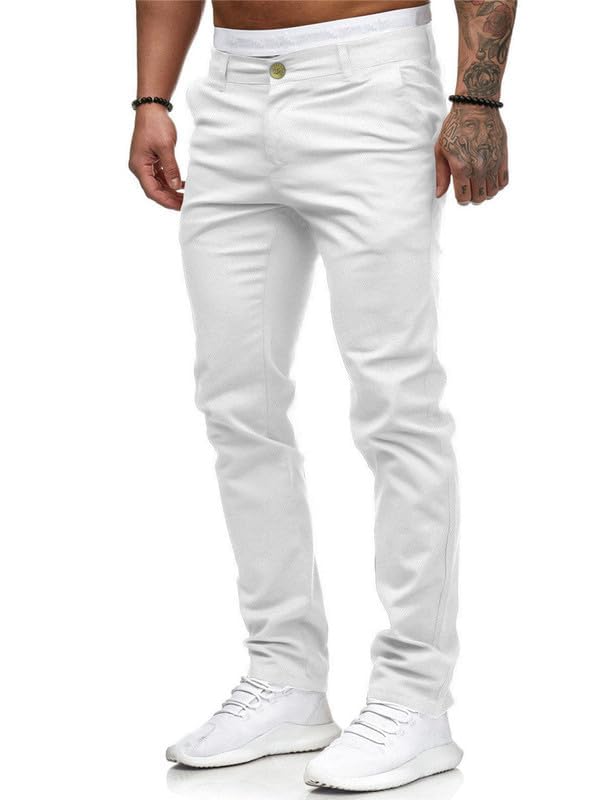 HUNGSON Men Skinny Slim Fit Casual Jeans Dyeing Stretch Straight Fashion Denim Pants(White,38) - Image 3