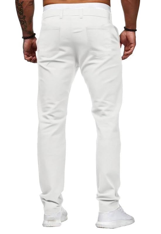 HUNGSON Men Skinny Slim Fit Casual Jeans Dyeing Stretch Straight Fashion Denim Pants(White,38) - Image 5