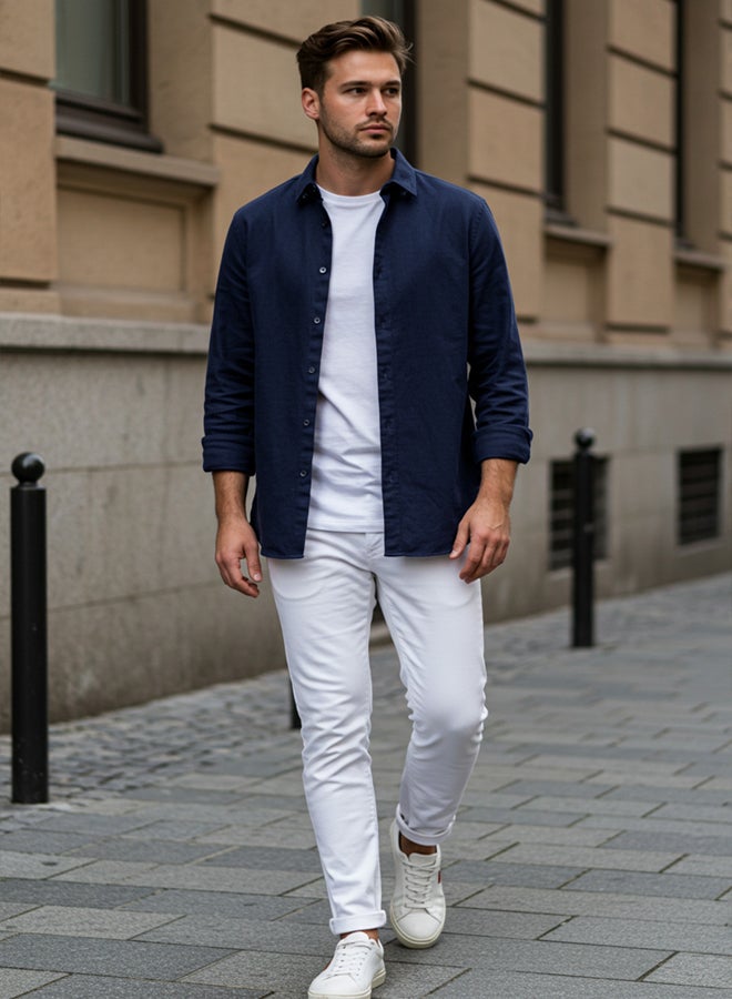 trendyol Blue Regular Fit Linen Blended Men's Shirt - Image 1