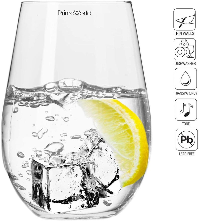 PrimeWorld كؤوس زجاجية بلا قاعدة من الكريستال الأوروبي سعة 300 مل - مجموعة من 6 قطع - كؤوس للشرب للماء، العصير، المشروبات الباردة، موهيتو، كوكتيل، خالية من الرصاص، مثالية للمنزل، المطاعم والحفلات - Image 3