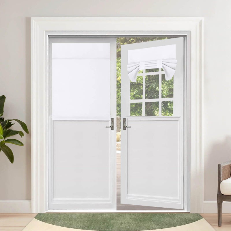 OutdoorLines خطوط خارجية لتيرة الأبواب الفرنسية الستائر الخصوصية المعزولة الحرارية معزولة الظلال الزجاجية سهلة تثبيت نافذة تريشيا الظل الستار الباب الأمامي W26 X L40 بوصة أبيض 2 لوحات - Image 1