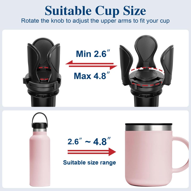 Zeyitian 2Pack Car Cup Holder Expander, Cup Holder Extender Adapter with Expandable Arm and Adjustable Base, Compatible with Yeti Ramblers, Hydro Flasks, Stanley, Owala Most Coffee Mugs Bottles & Cups - Image 4