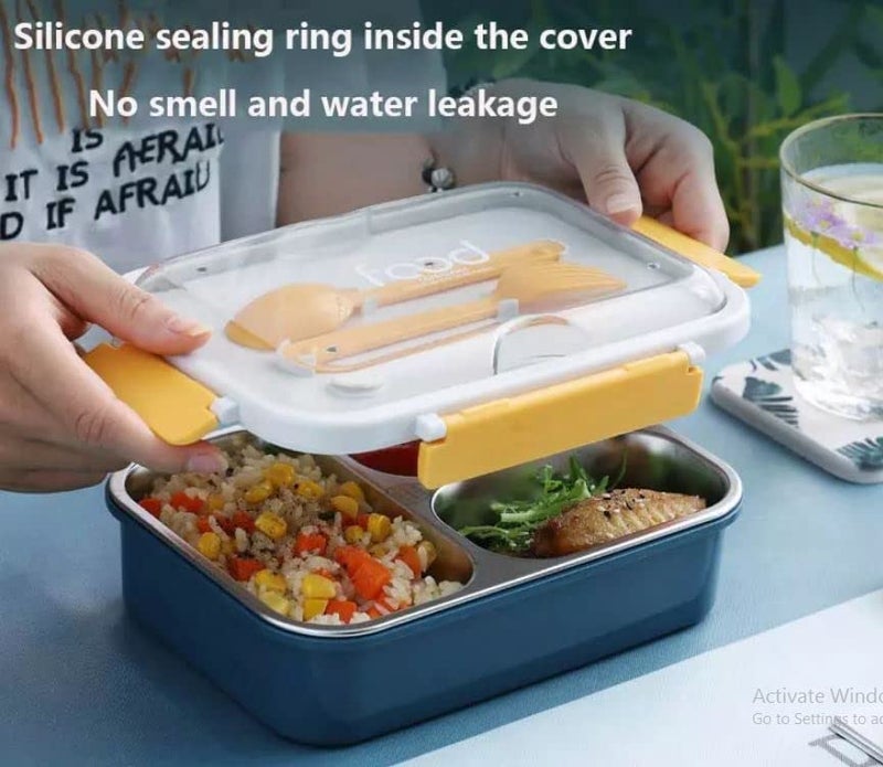 MOROVIKLeak Proof 3 Compartment Stainless Steel Lunch Boxes with Removable Inner Plate Reusable Freezer Safe Food Containers for Adults and KidsMulticolor 3 Compartment Stainless Steel A7054 - Image 4
