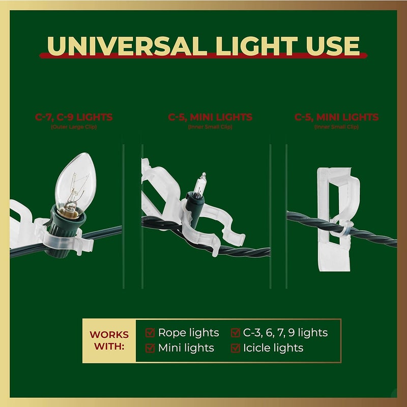 HOLIPRO All-Purpose Holiday Light Clips - Set of 200, Mount to Shingles & Gutters - Works with Mini, C6, C7, C9, Rope, Icicle Lights - No Tools Required - USA Made - Image 5