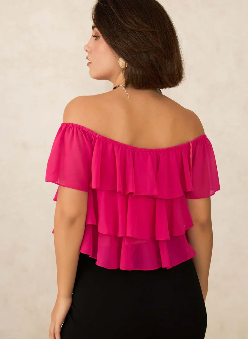 Virgio VIRGIO Georgette Off-Shoulder Crop Top