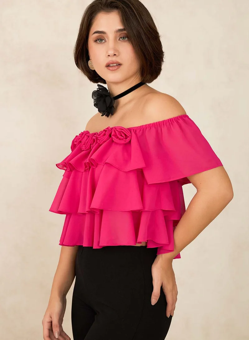 Virgio VIRGIO Georgette Off-Shoulder Crop Top