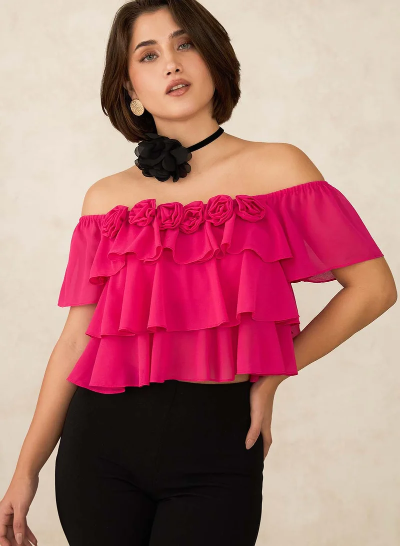 Virgio VIRGIO Georgette Off-Shoulder Crop Top